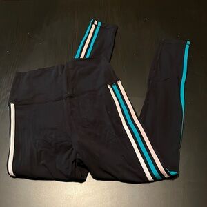 Glyder Black Leggings with Teal and White Side Stripes